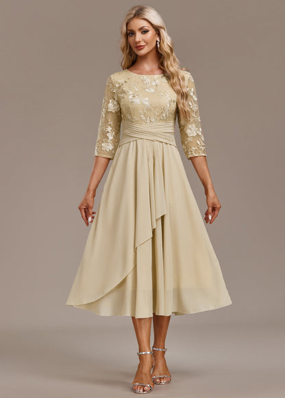 Women's Midi Chiffon Dress Floral Lace Detail