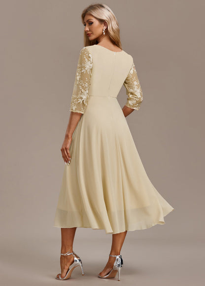 Women's Midi Chiffon Dress Floral Lace Detail