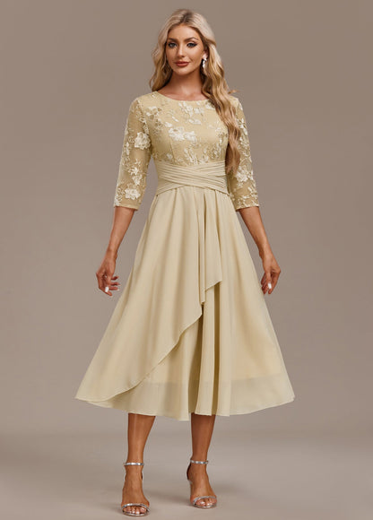 Women's Embroidered Round Neck Midi Dress