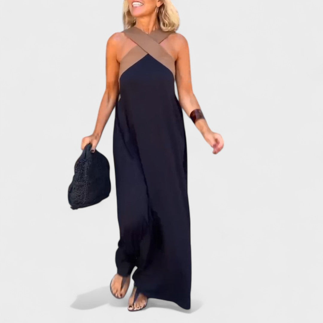 Elegant Women's Maxi Dress Cross Neck Design