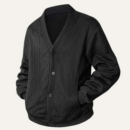 Men's V Neck Cardigan Cable Knit Diamond Pattern