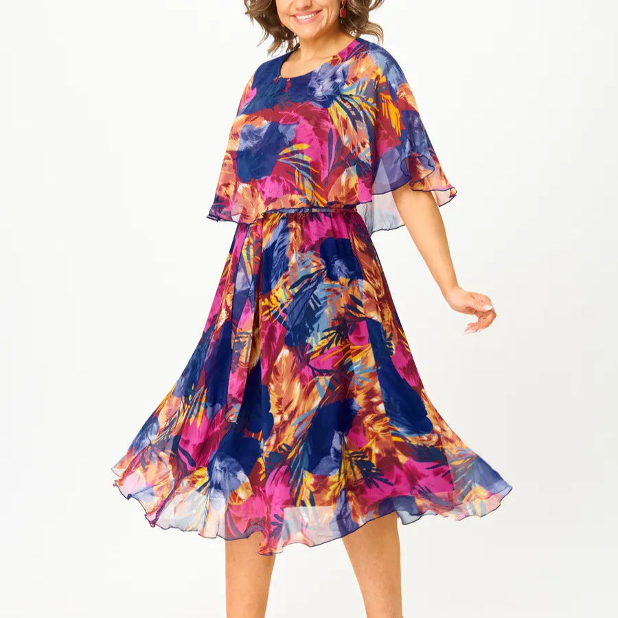 Women's Chiffon Draped Dress Tummy Control Flowy