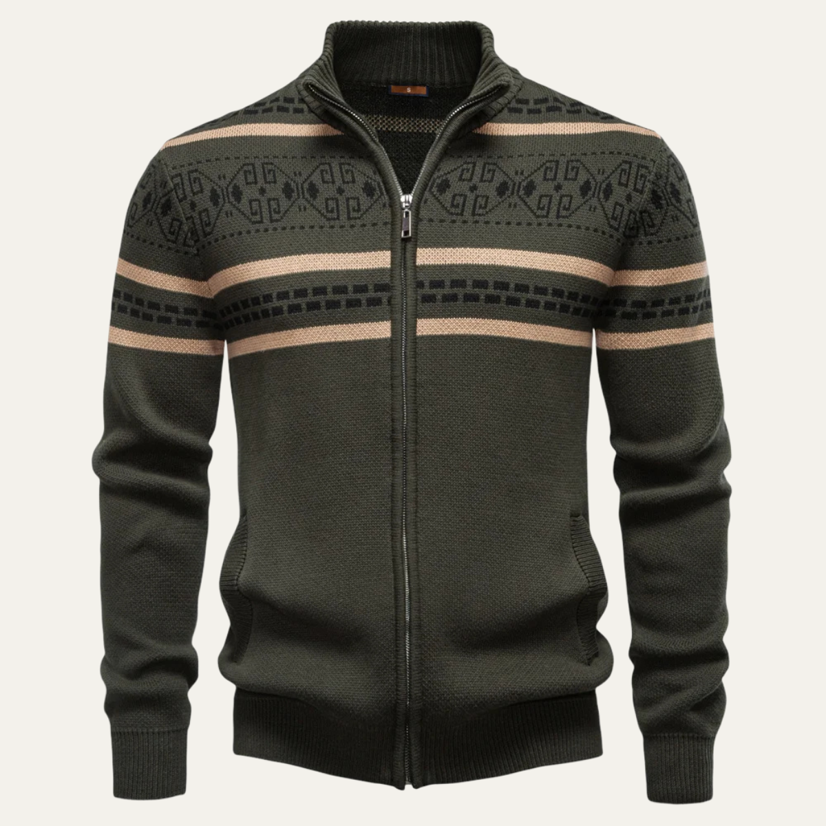 Men's Cotton Cardigan Zip Up Knit Ethnic Collar