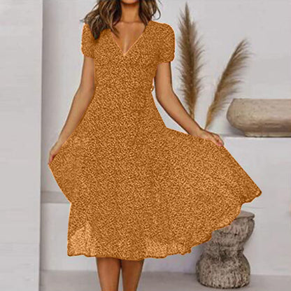 Women's A-Line V-Neck Dress Flowing Skirt