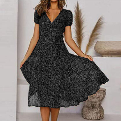 Women's A-Line V-Neck Dress Flowing Skirt