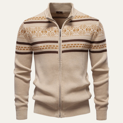 Men's Cotton Cardigan Zip Up Knit Ethnic Collar