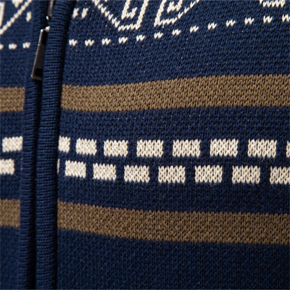 Men's Cotton Cardigan Zip Up Knit Ethnic Collar