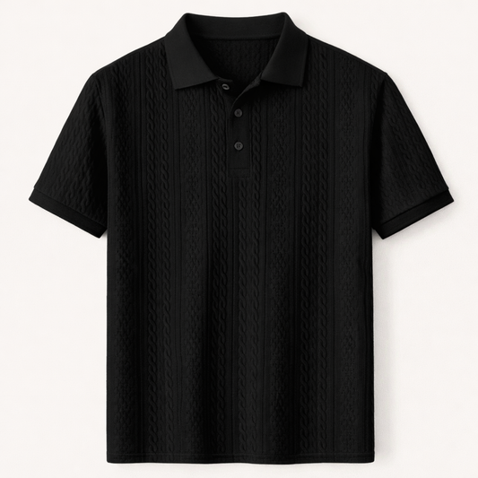 Men's Textured Polo Shirt Black - VibreMode