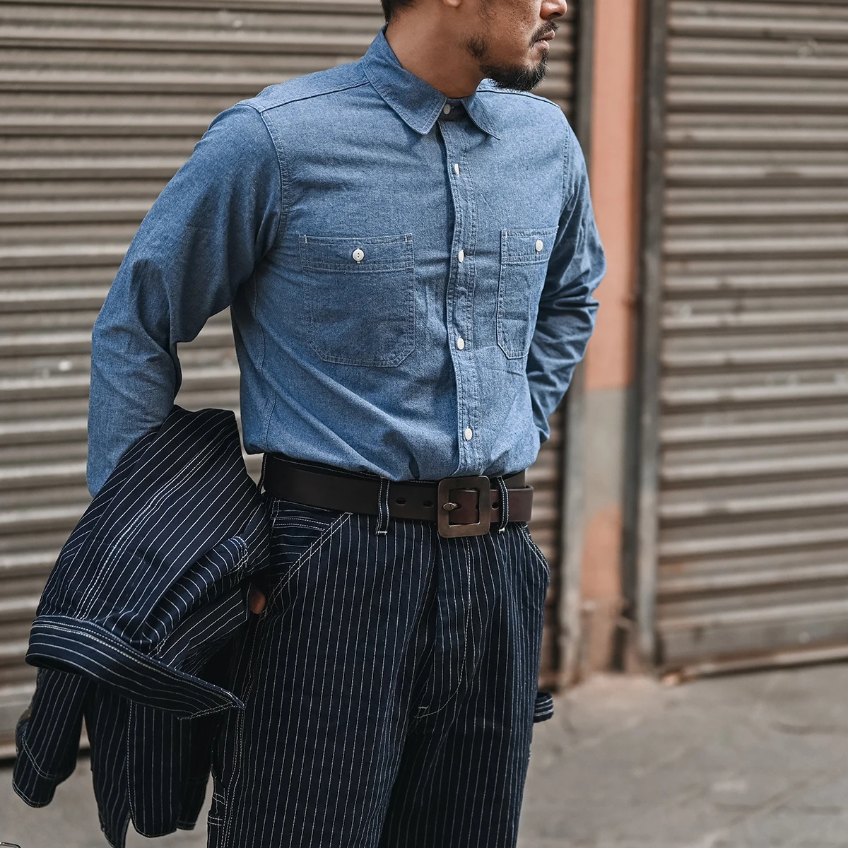 Men's Denim Shirt Vintage Button Down Blue