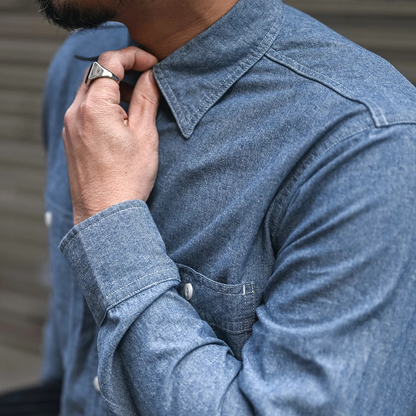 Men's Denim Shirt Vintage Button Down Blue