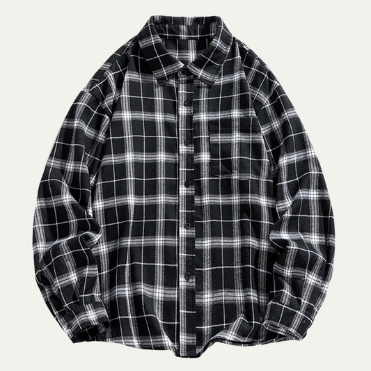 Men's Plaid Casual Shirt Loose Fit Retro Style - VibreMode