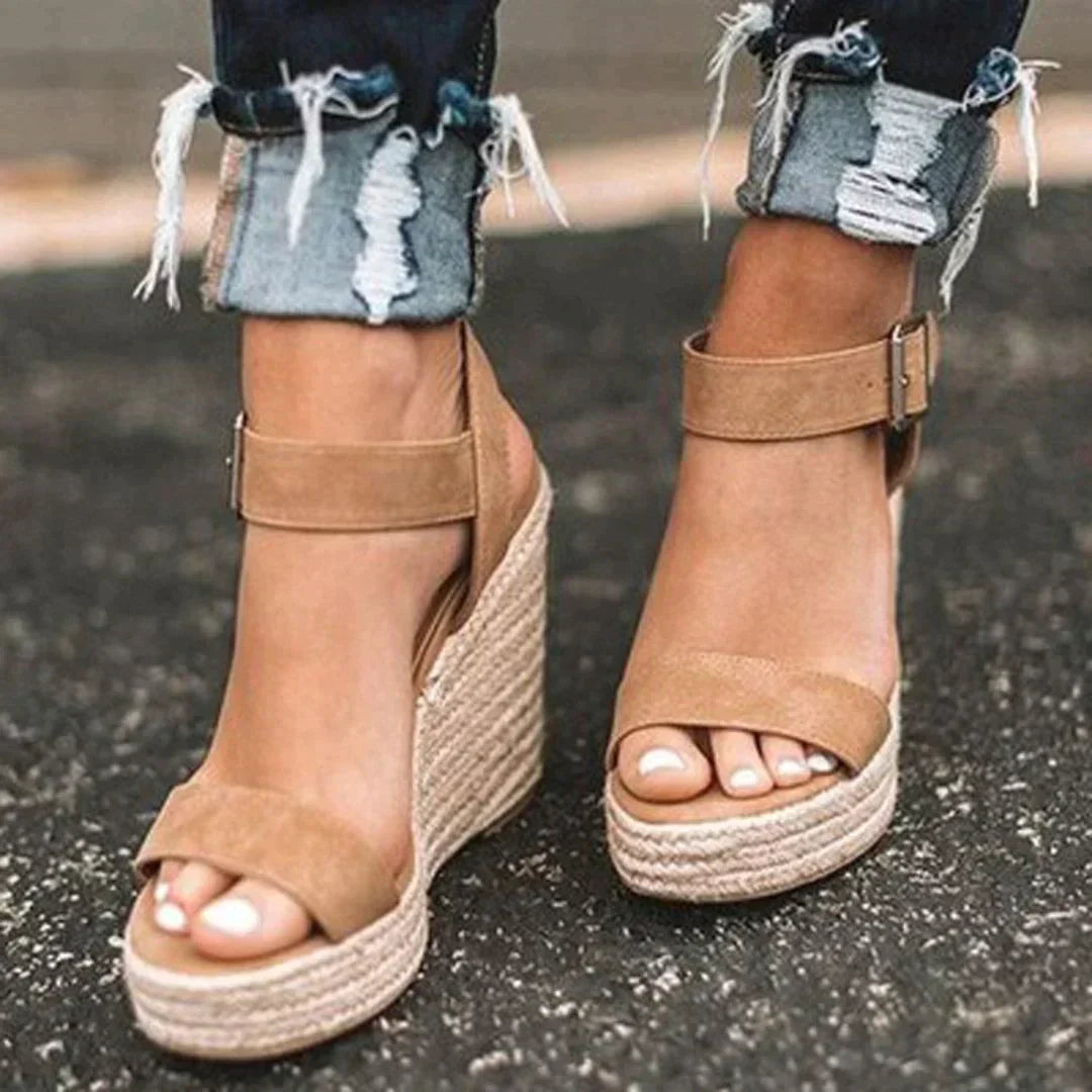 Red Women's Braided Buckle High Heel Sandals - VibreMode