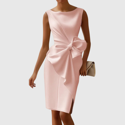 Women's Sleeveless Midi Dress Boat Neck Bow Detail