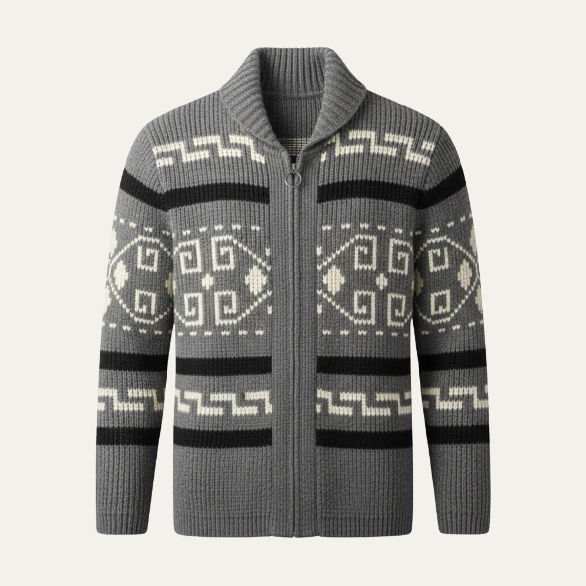Men's Vintage Knit Cardigan Shawl Collar Thick Wool Beige - VibreMode