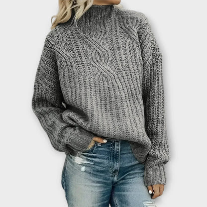 Women's Cable Knit Sweater Ribbed Trim
