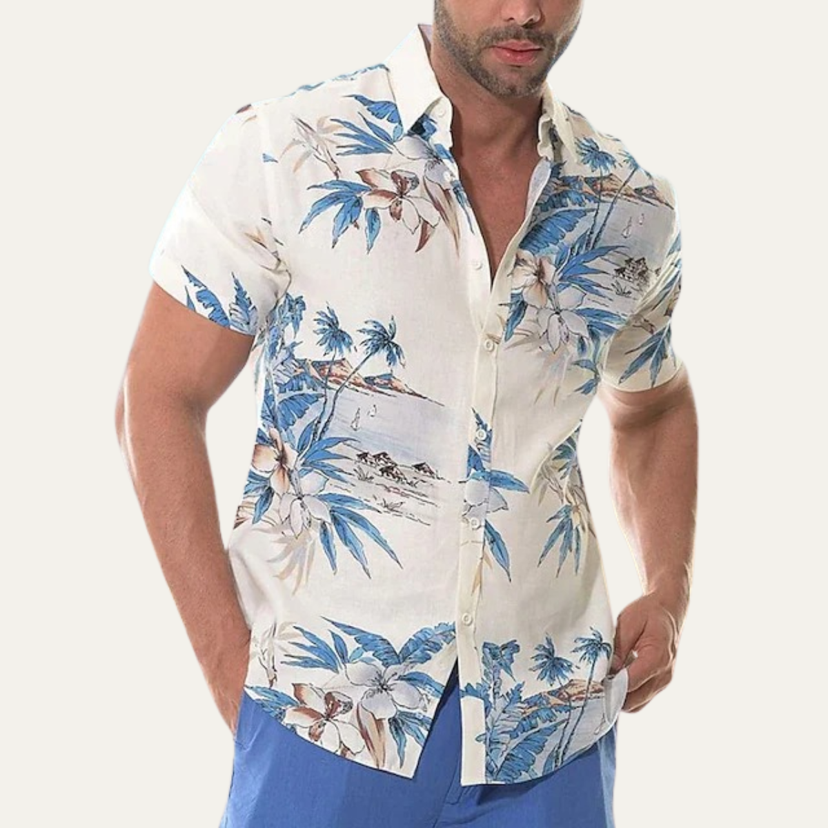 Men's Hawaiian Beach Shirt Tropical Print Cotton Relaxed Fit