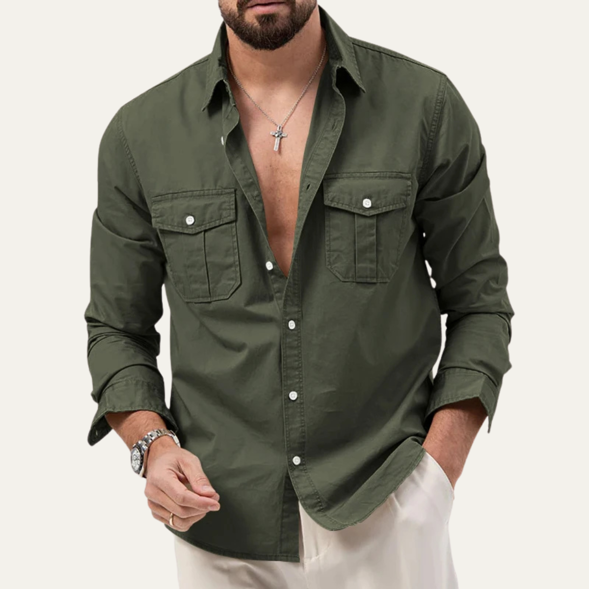 Men's Retro Button Up Shirt Solid