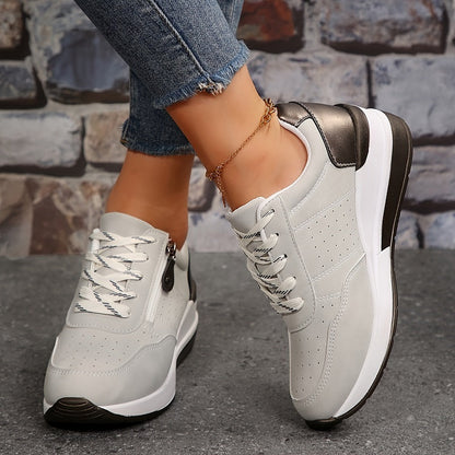 Women's Casual Lace-Up Sneakers With Side Zipper