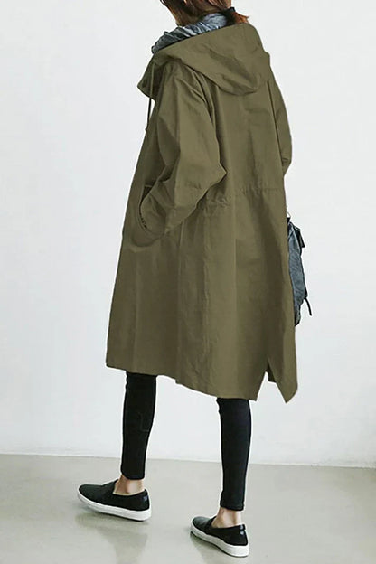 Women's Hooded Trench Coat Waterproof Cotton Long