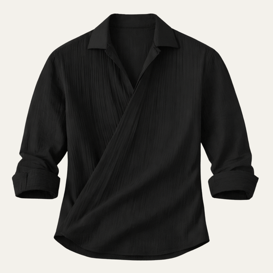 Men's Slim Fit Dress Shirt Black Cotton - VibreMode