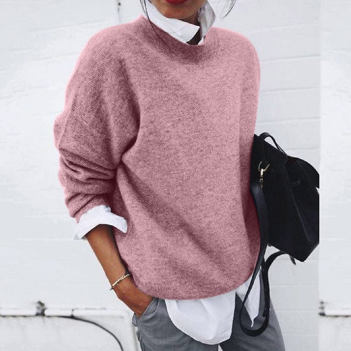 Women's Soft Knit Sweater Relaxed Fit Round Neck Beige