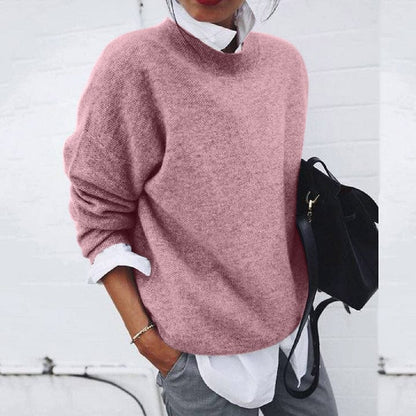 Women's Soft Knit Sweater Relaxed Fit Round Neck Beige