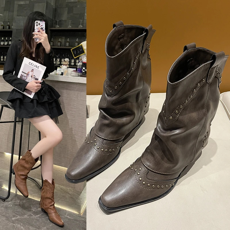 Women's Studded Ankle Boots Slouchy