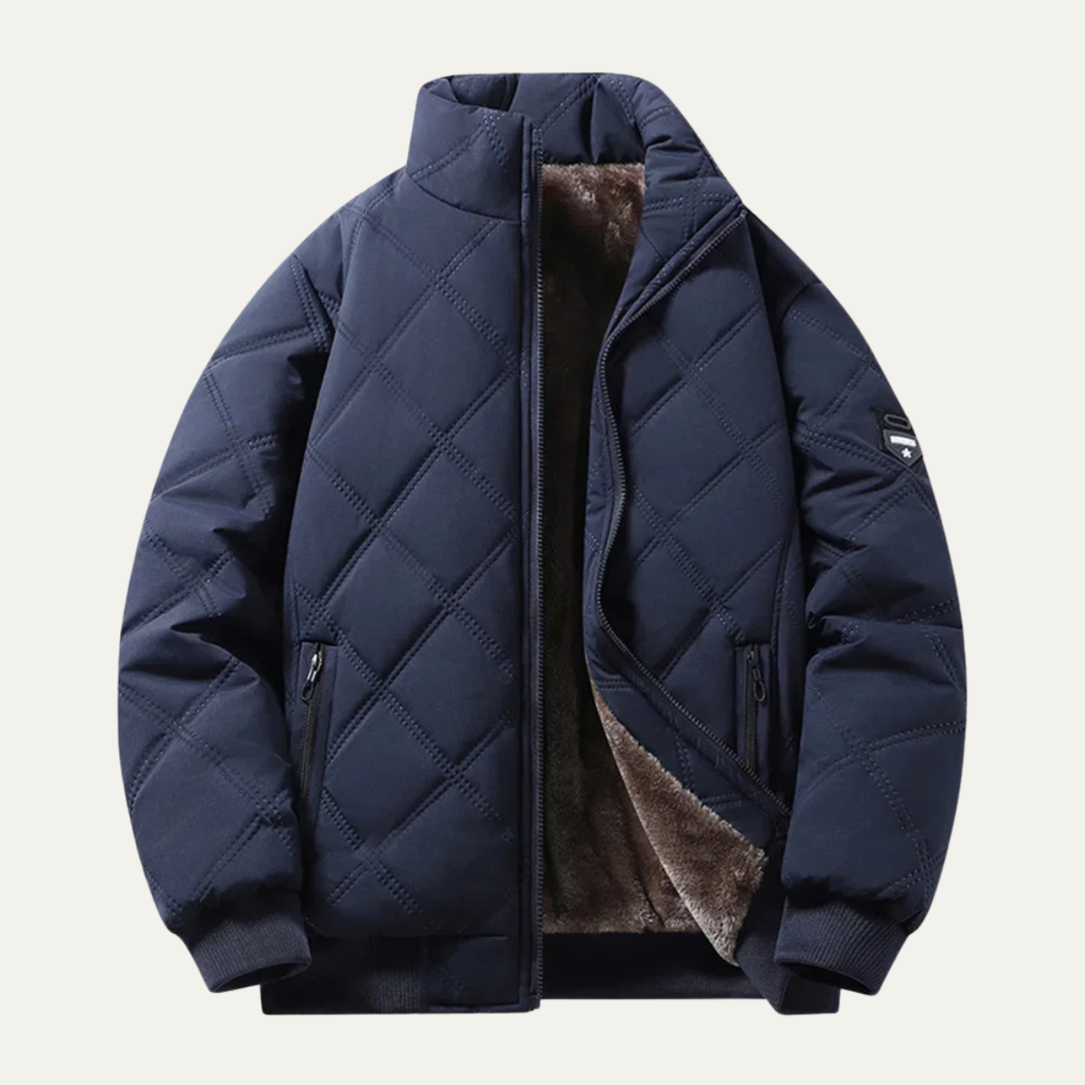 Men's Quilted Jacket Windproof Thermal Padded Fleece Lining Coat