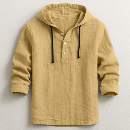 Men's Hooded Shirt Half-Button Placket Drawstring
