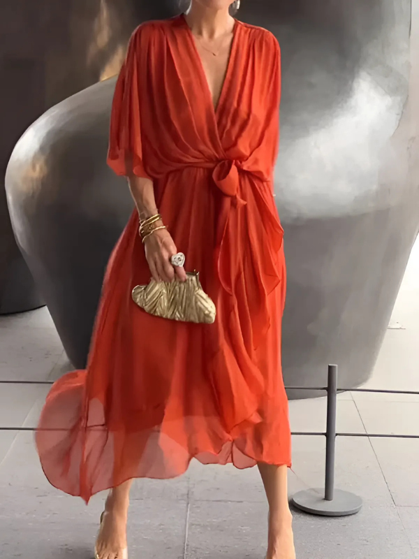Elegant Ladies Flowy Maxi Wrap Dress