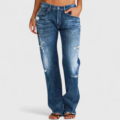 Fashionable Women's Ripped Straight Leg Jeans