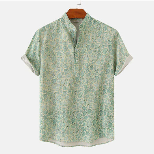 Kenneth Men's Printed Henley Cotton Shirt - VibreMode