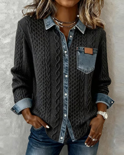 Women's Cable Knit Long Sleeve Blouse - VibreMode