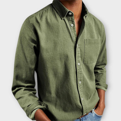 Men's Long Sleeve Button Front Shirt with Chest Pocket