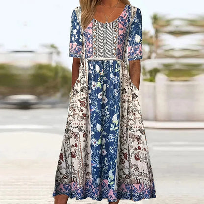 Women's Bohemian Printed Dress Round Neckline
