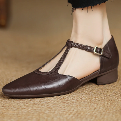 Women's Leather Mary Jane Flats Pointed Toe Black