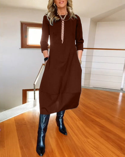 Women's Midi Dress Round Neck