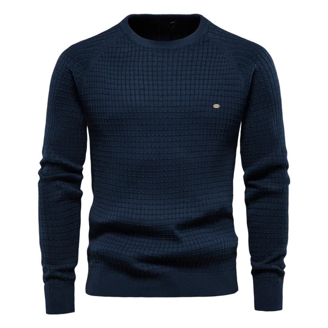 Men's Slim Fit Crew Neck Sweater Textured Knit Navy