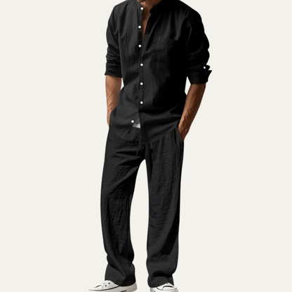 Men's Linen Shirt And Pants Set Relaxed Fit