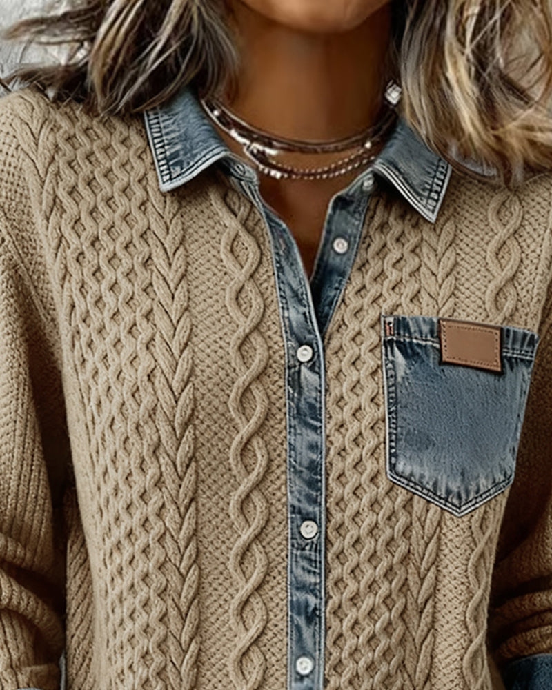 Women's Cable Pattern Button Down Blouse