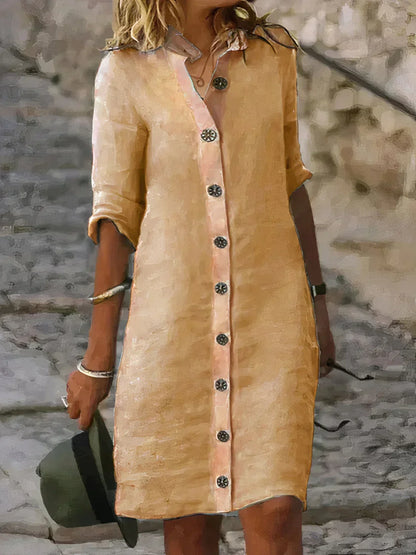 Women's Linen Midi Dress Lightweight Beige