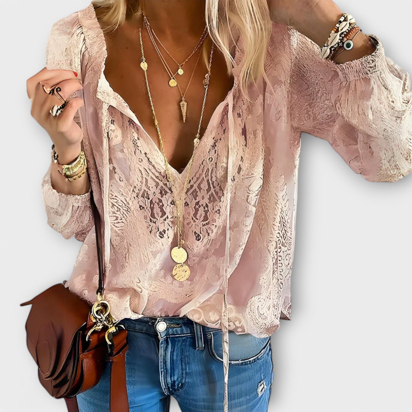 Feminine Floral V-Neck Long Sleeve Blouse Top