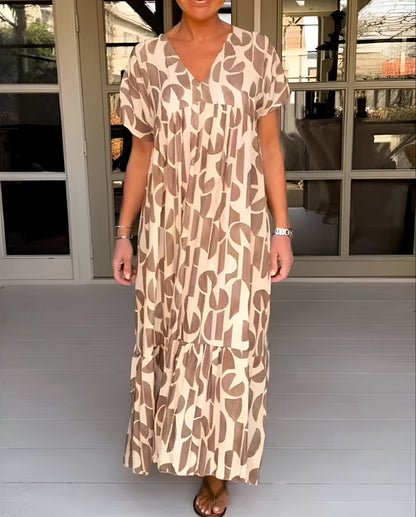 Elegant V Neck Flowy Midi Evening Dress for Women - VibreMode