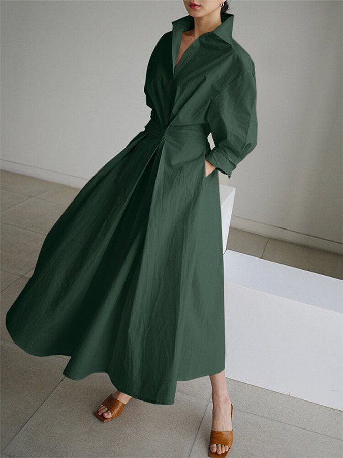 Women's Elegant Button Front Shirt Dress