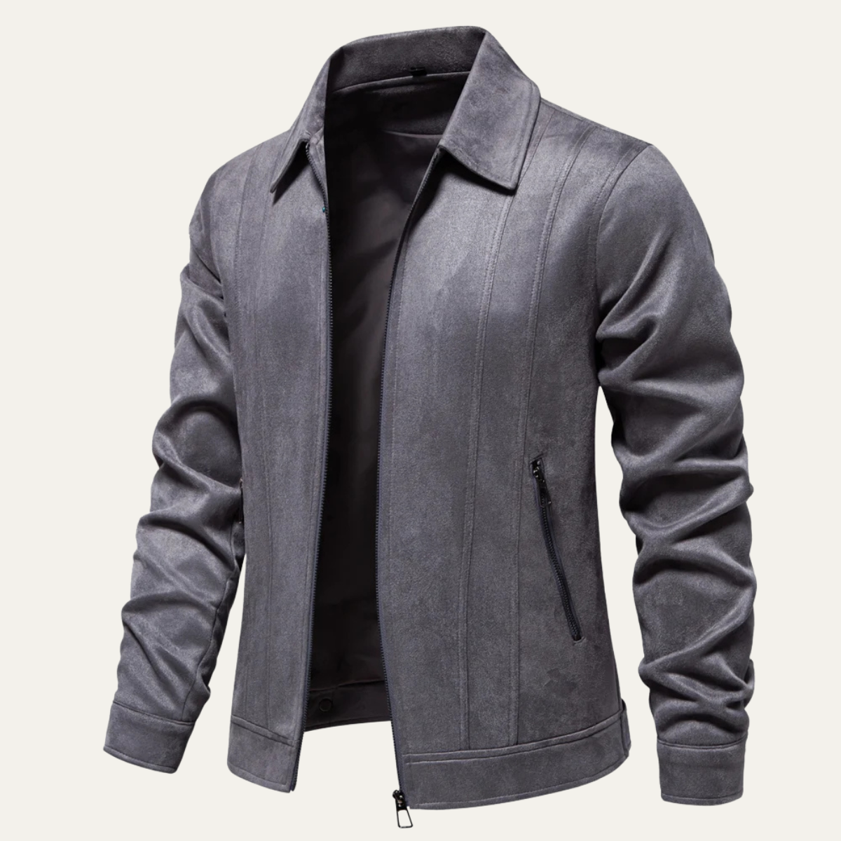Men's Leather Biker Jacket Zip Up Casual Black