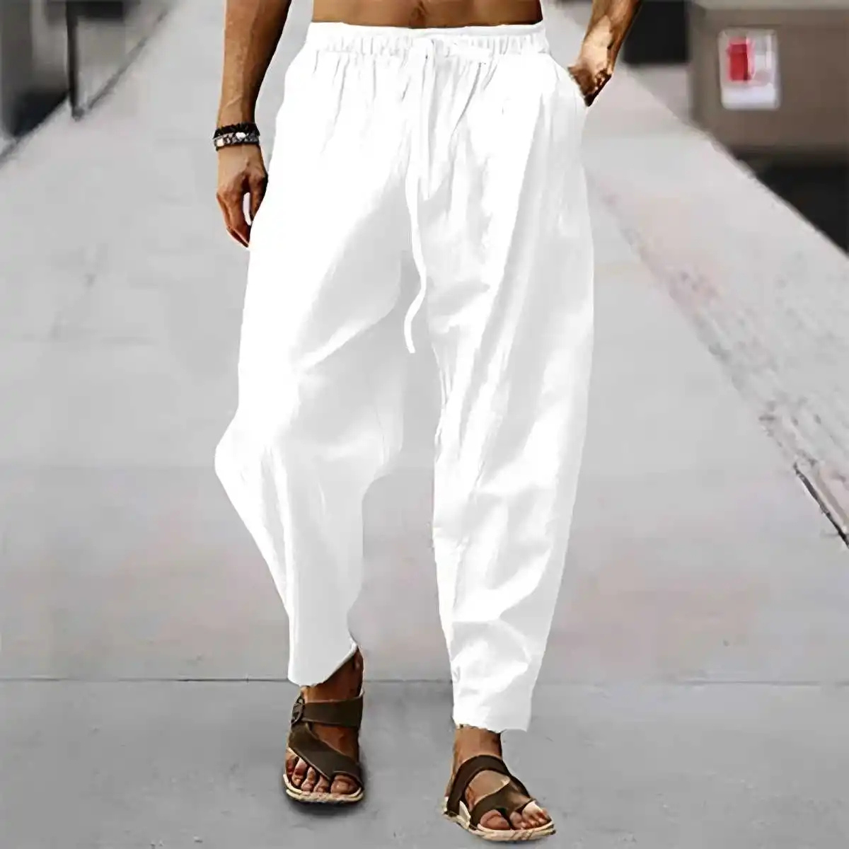Men's Cotton Linen Wide Leg Pants