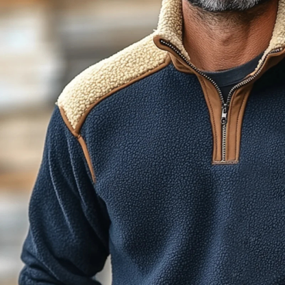 Men's Color Block Quarter Zip Fleece Sweater