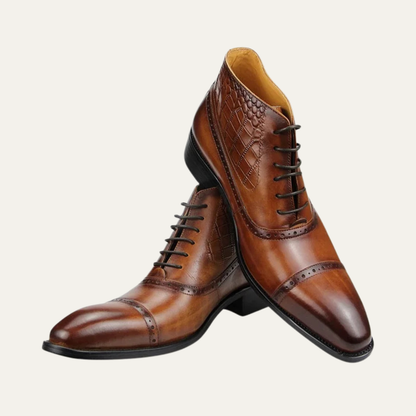 Men's Leather Ankle Boots Brown Dress Brogue