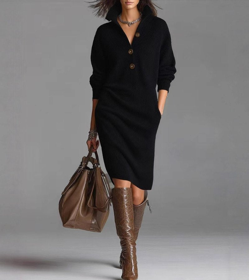Classic Crew Neck Knitted Midi Dress
