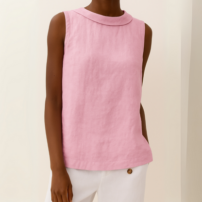 Women's Sleeveless Blouse Rolled Collar Curved Hem